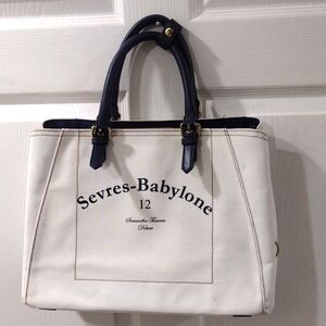 Samantha Thavasa DELUXE Shoulder Bag White Canvas 2 ways Tote Handbag
